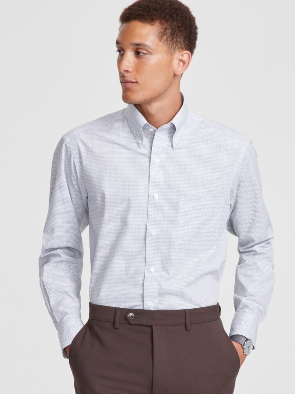 Club Room Men's Mini-Gingham Dress Shirt, Created for Macy's - Heather Grey NWT